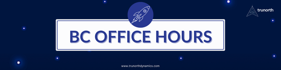 Legacy to Modern Email Header style banner featuring Microsoft Dynamics 365 Business Central branding in a blue, dark space-themed design with a circular rocket logo and subtle light accents, associated with Trunorth.